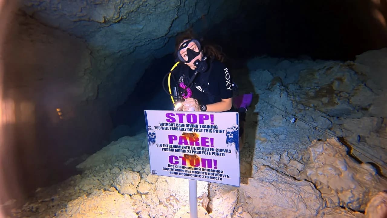 The sign marking where the cavern ends