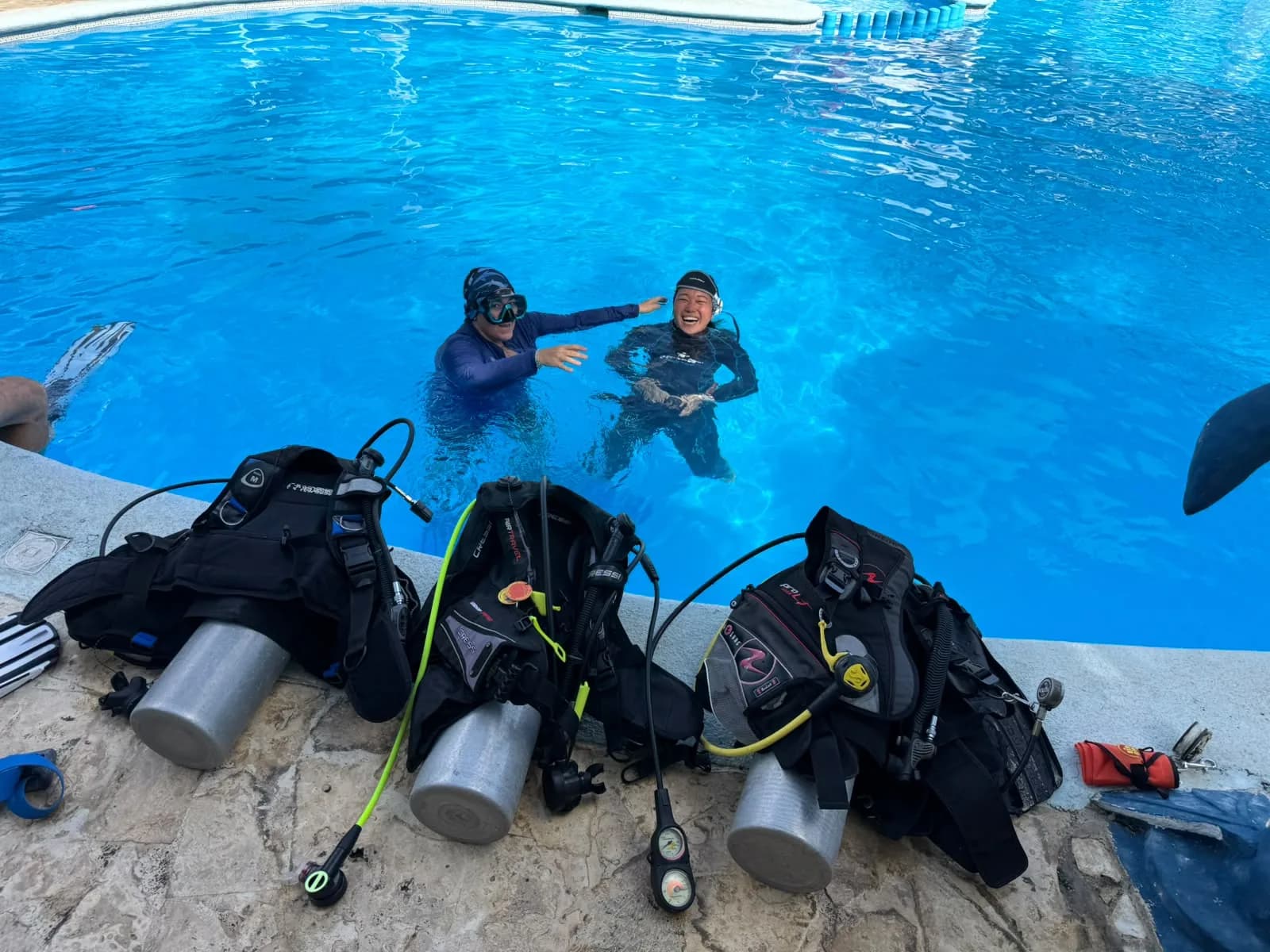 Gear ready at the poolside