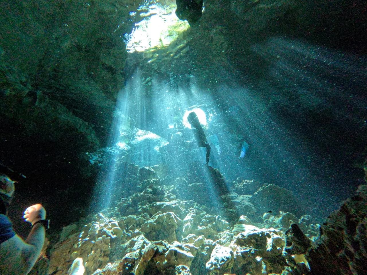 Sunlight breaking through into the water